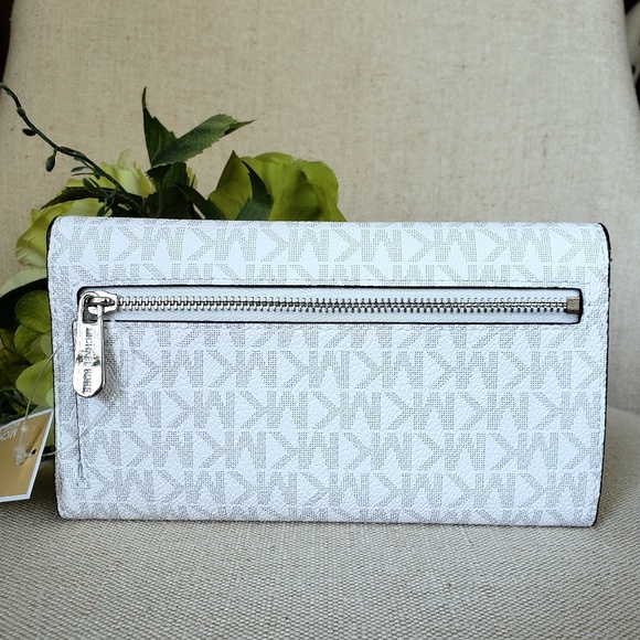 🌺NWT Michael Kors LG Trifold Wallet White grey MK - Picture 4 of 8